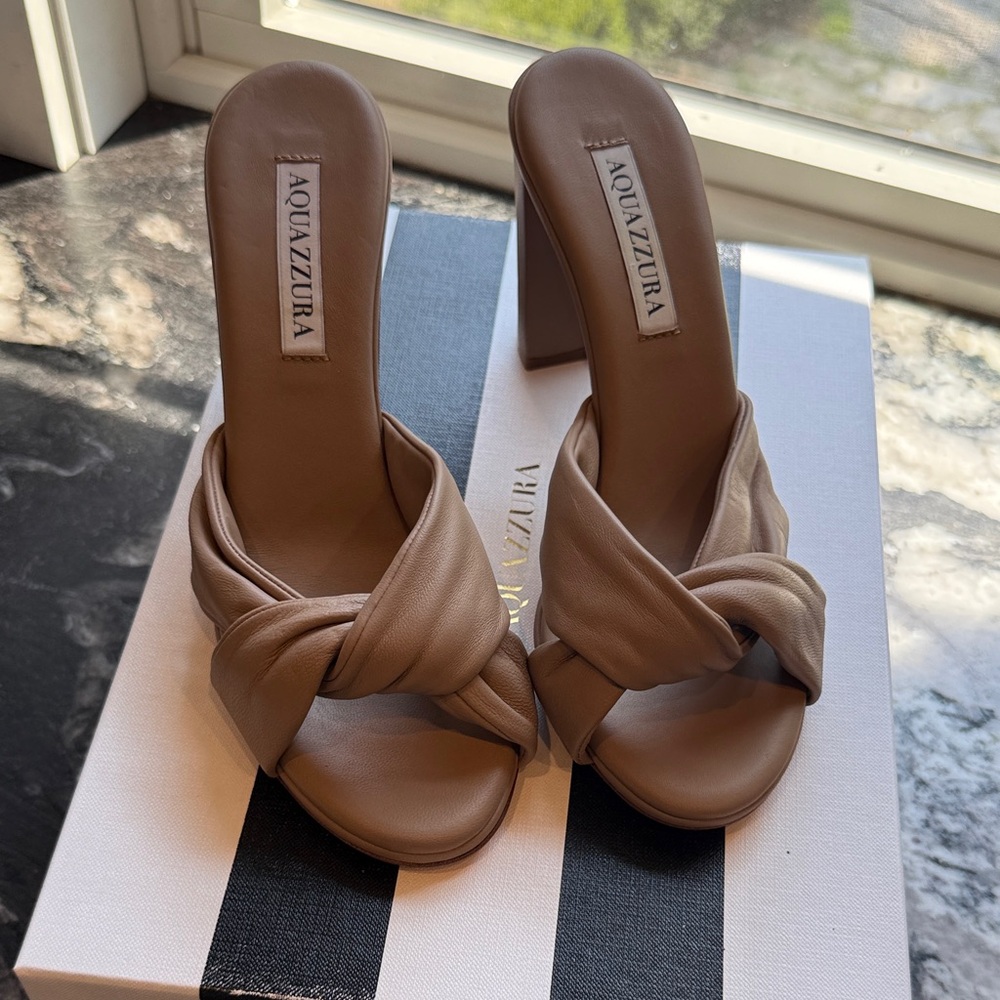 Aquazzura Beige Knotted Heeled Mules